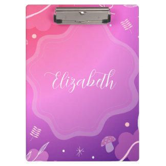 Diseño Kawaii Rosa y Morado con Nombre Personaliza Clipboard