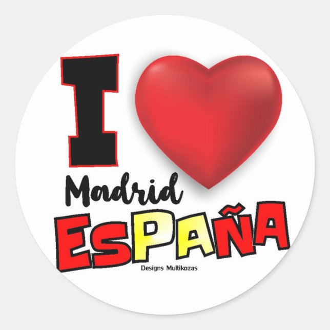 Diseño quiero a  Madrid España pegatina etiqueta  Classic Round Sticker (Front)