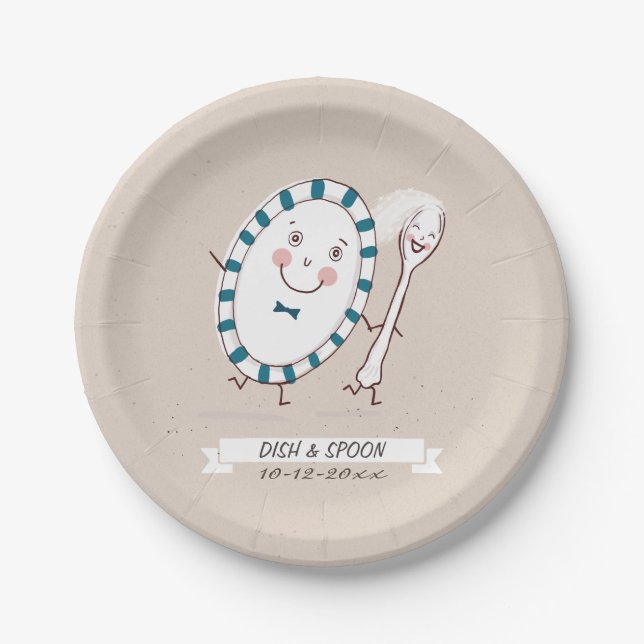 Dish Runs Away with Spoon Wedding Paper Plates (Front)