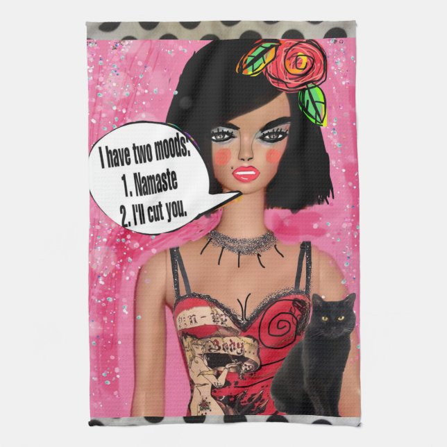 Dish towel I have two moods: Namaste or I’ll cut y (Vertical)