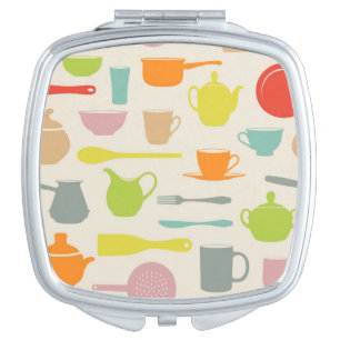Dishes Pattern Compact Mirror