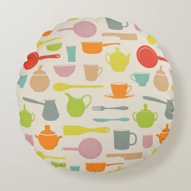 Dishes Pattern Round Pillow (Front)