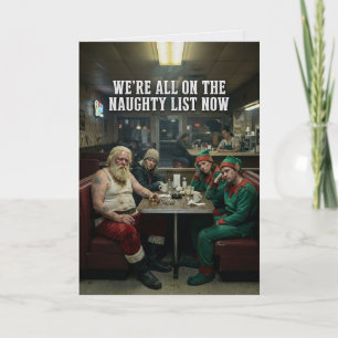 Disheveled Santa Elves Diner Dark Christmas Card