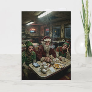 Disheveled Santa Elves Diner Dark Humor Card