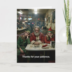 Disheveled Santa Elves Diner Dark Humor Card