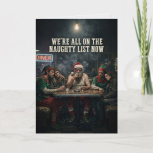 Disheveled Santa Elves Diner Dark Humor Christmas Card