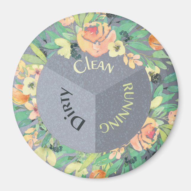 Dishwasher Magnet Clean Dirty Running Flowers (Front)