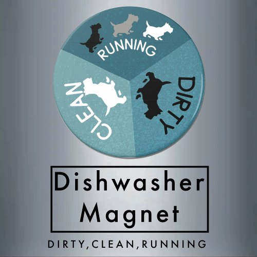 Dishwasher Magnet Pet Dog Running Clean Dirty Aqua