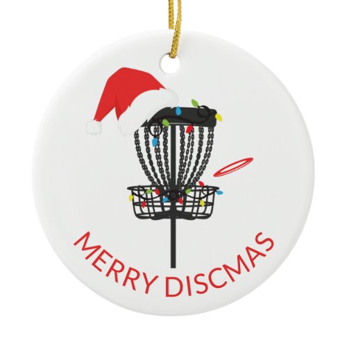 Disk Golf Santa Hat Christmas Ceramic Ornament