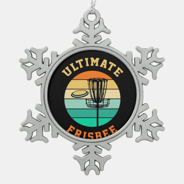 Disk Golf Ultimate Frisbee Snowflake Pewter Christmas Ornament (Front)
