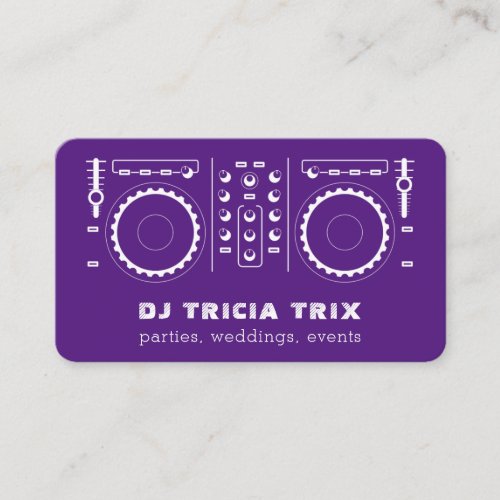 Disk Jockey Purple  White Party Music Turntable Business Card