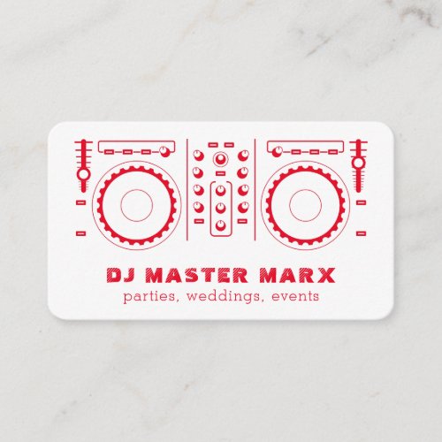 Disk Jockey Turntable Red  White Party Music Business Card