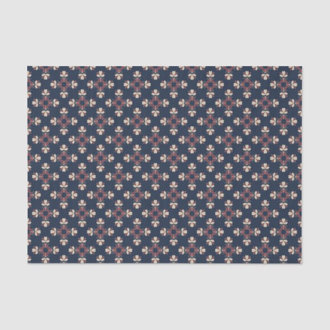 Dismal Collection Navy Burgundy Floral Tapestry Tissue Paper (Front)