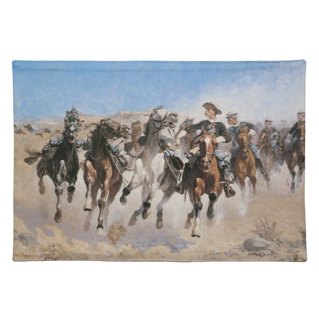 Dismounted by Frederic Remington, Vintage Cowboys Cloth Placemat (Front)