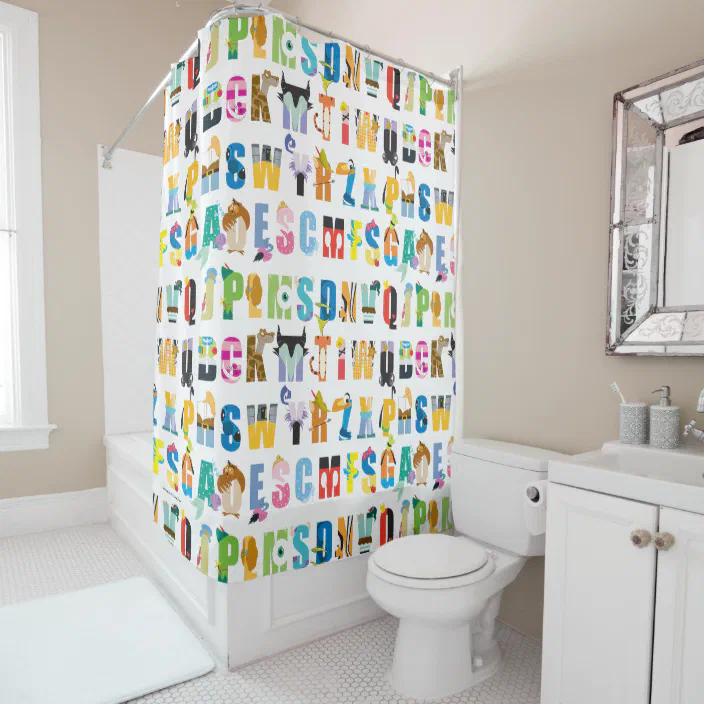 Disney Alphabet Mania Pattern Shower, Zazzle Shower Curtain