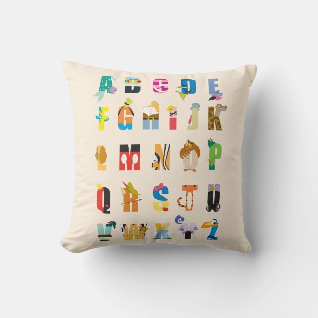 Disney Alphabet Mania Throw Pillow (Front)