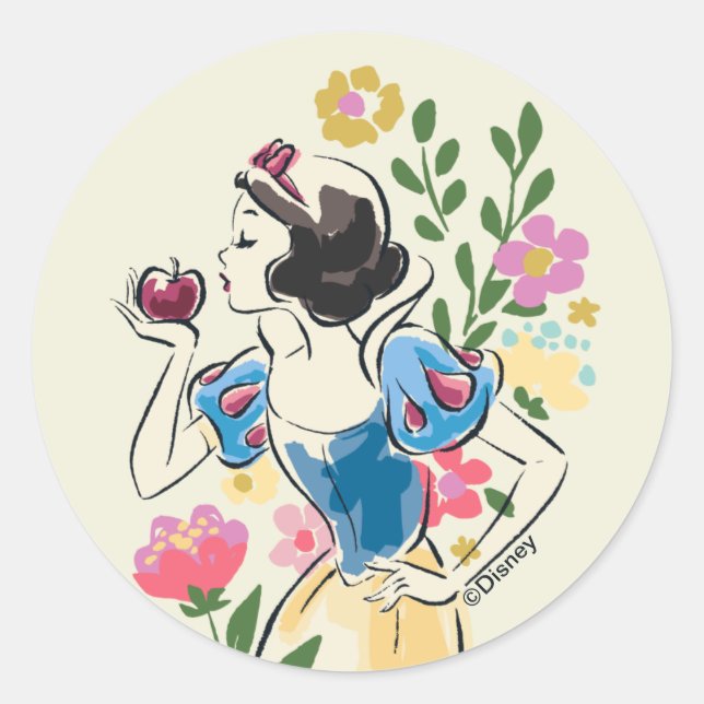 Disney | Beautiful Snow White Floral Graphic Classic Round Sticker (Front)