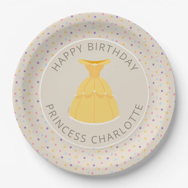 Disney Belle Dress | Girl's Birthday Paper Plates (Front)