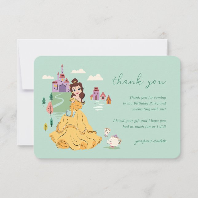 Disney Belle Sleepover Girls Birthday Thank You Invitation (Front)