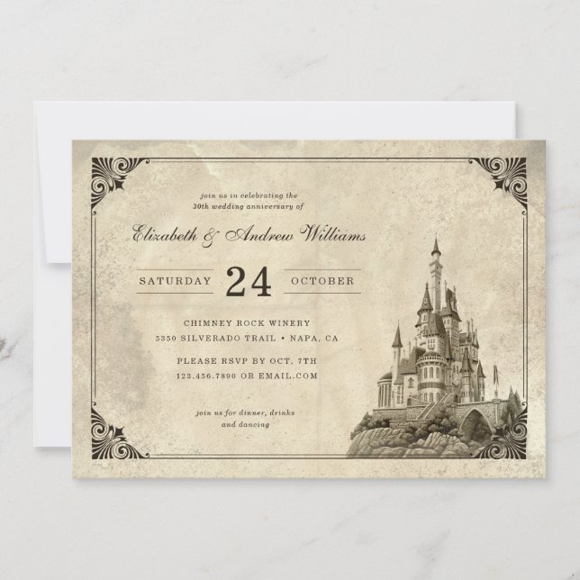 Disney Castle Fairy Tale Wedding Anniversary Invitation (Front)