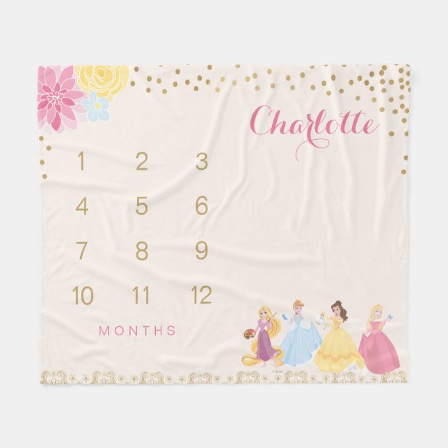 Disney Confetti Princess Baby Monthly Milestone Fleece Blanket (Front (Horizontal))