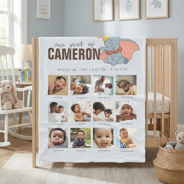 Disney Dumbo Personalized One Year Of Milestone Fleece Blanket (Creator Uploaded)