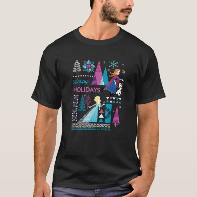 Disney Frozen Anna Elsa Olaf Happy Holidays  T-Shirt (Front)