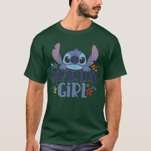 Disney Lilo Stitch Birthday Girl Retro Floral Logo T-Shirt