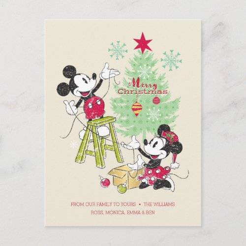 Disney  Mickey  Minnie  Classic Christmas Tree Holiday Postcard