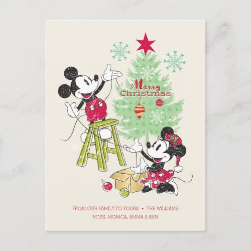 Disney  Mickey  Minnie  Classic Christmas Tree Holiday Postcard
