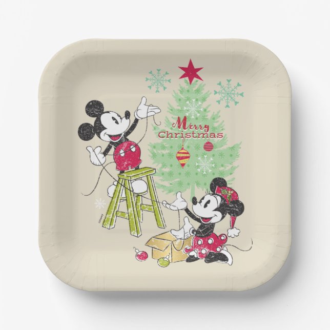 Disney | Mickey & Minnie | Classic Christmas Tree Paper Plates (Front)