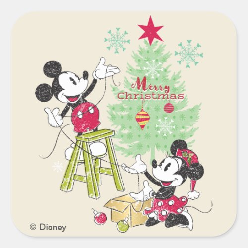 Disney  Mickey  Minnie  Classic Christmas Tree Square Sticker