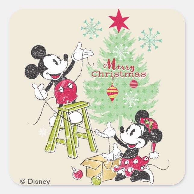 Disney | Mickey & Minnie | Classic Christmas Tree Square Sticker (Front)