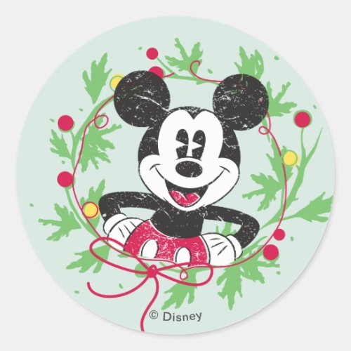 Disney  Mickey  Minnie  Holiday Stripes Pattern Classic Round Sticker