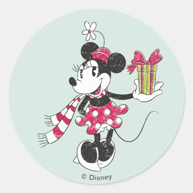 Disney | Mickey & Minnie | Holiday Stripes Pattern Classic Round Sticker (Front)