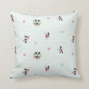 Disney Mickey & Minnie Holiday Stripes Pattern Throw Pillow