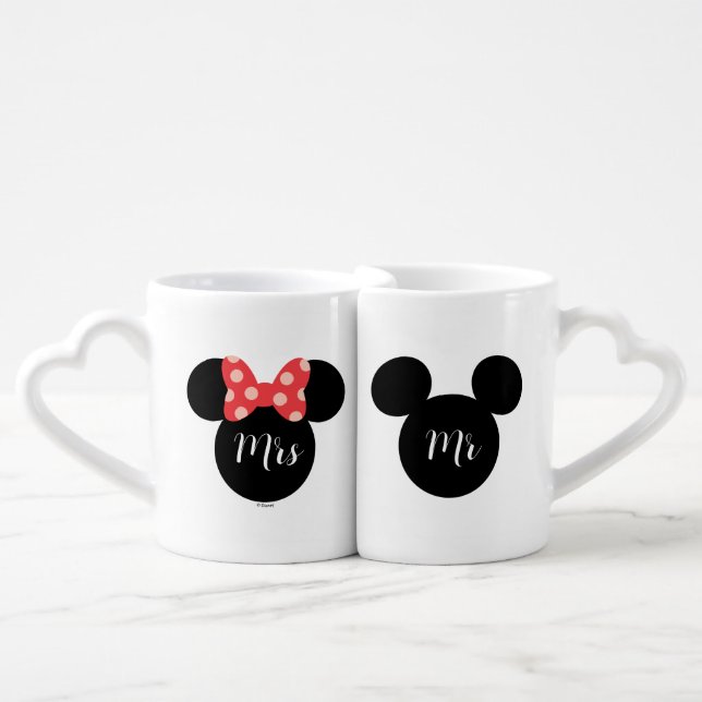 Disney Mickey & Minnie Wedding Mrs. & Mr. Couples Coffee Mug Set (Front Nesting)
