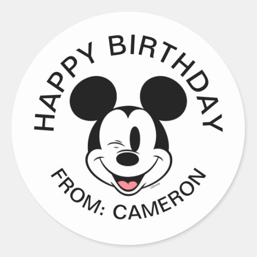 Disney Mickey Mouse Winking Face  Happy Birthday Classic Round Sticker
