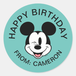 Disney Mickey Mouse Winking Face Happy Birthday Classic Round Sticker