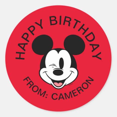 Disney Mickey Mouse Winking Face  Happy Birthday Classic Round Sticker