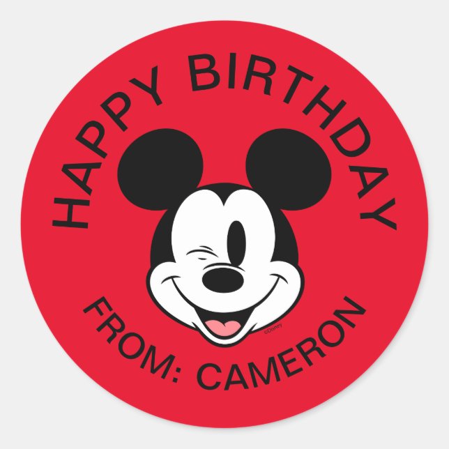 Disney Mickey Mouse Winking Face | Happy Birthday Classic Round Sticker (Front)