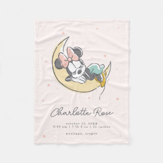 Disney Minnie Mouse Moon Baby Birth Stats Fleece Blanket