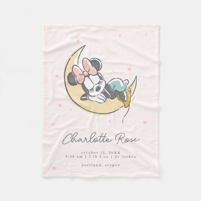 Disney Minnie Mouse Moon Baby Birth Stats Fleece Blanket (Front)