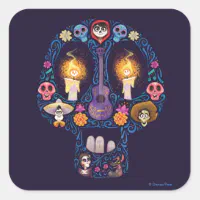 Disney Pixar Coco, Colorful Ornate Skull Guitar Throw Pillow, Zazzle