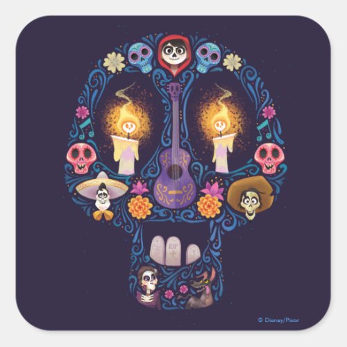 Disney Pixar Coco  Character Sugar Skull Square Sticker