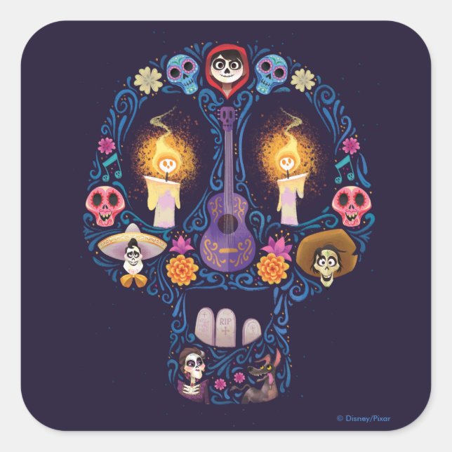 Disney Pixar Coco | Character Sugar Skull Square Sticker (Front)
