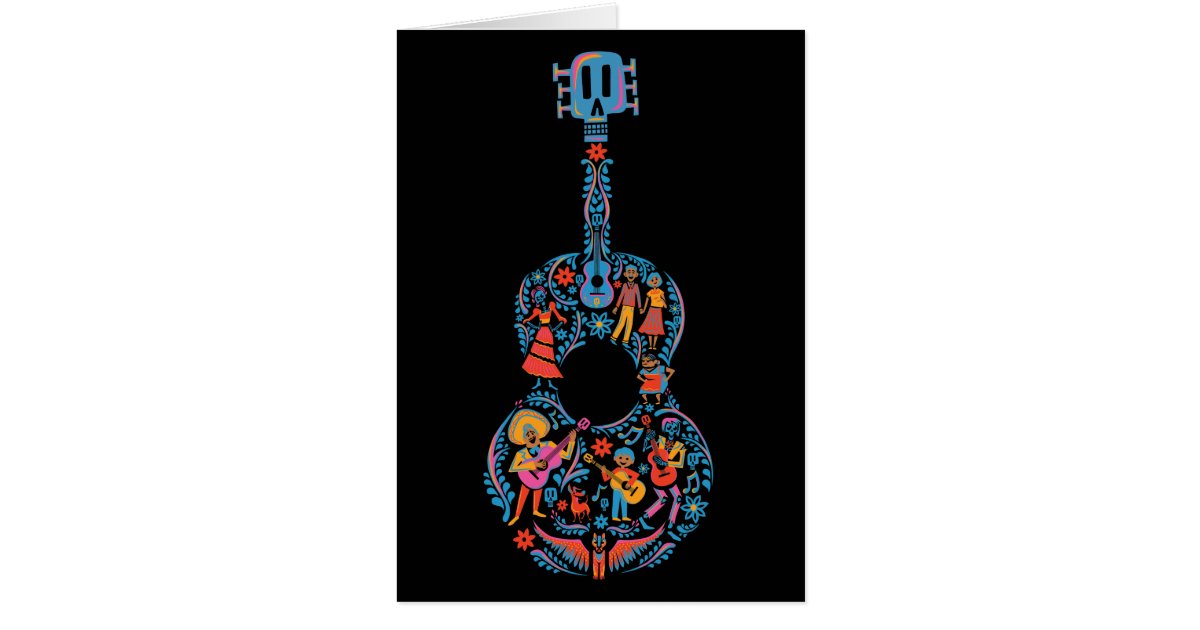 Disney Pixar Coco, Colorful Ornate Skull Guitar Throw Pillow, Zazzle