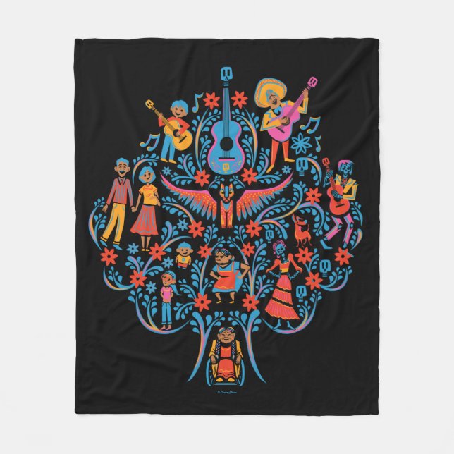 Disney Pixar Coco | Colorful Character Tree Fleece Blanket (Front)