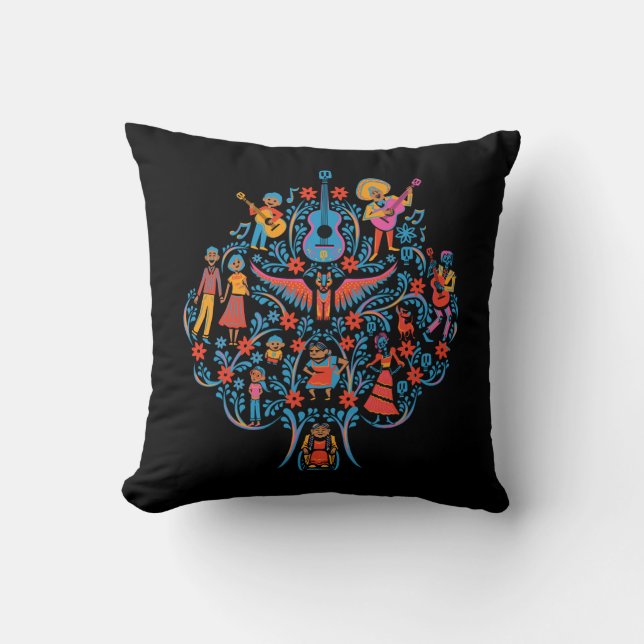 Disney Pixar Coco | Colorful Character Tree Throw Pillow (Front)