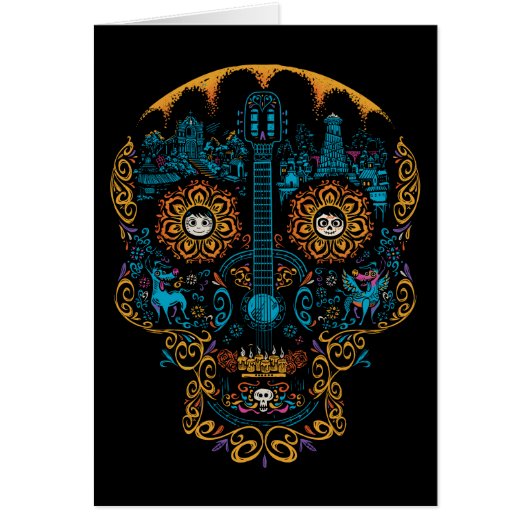 Disney Pixar Coco | Colorful Ornate Skull Guitar (Front)